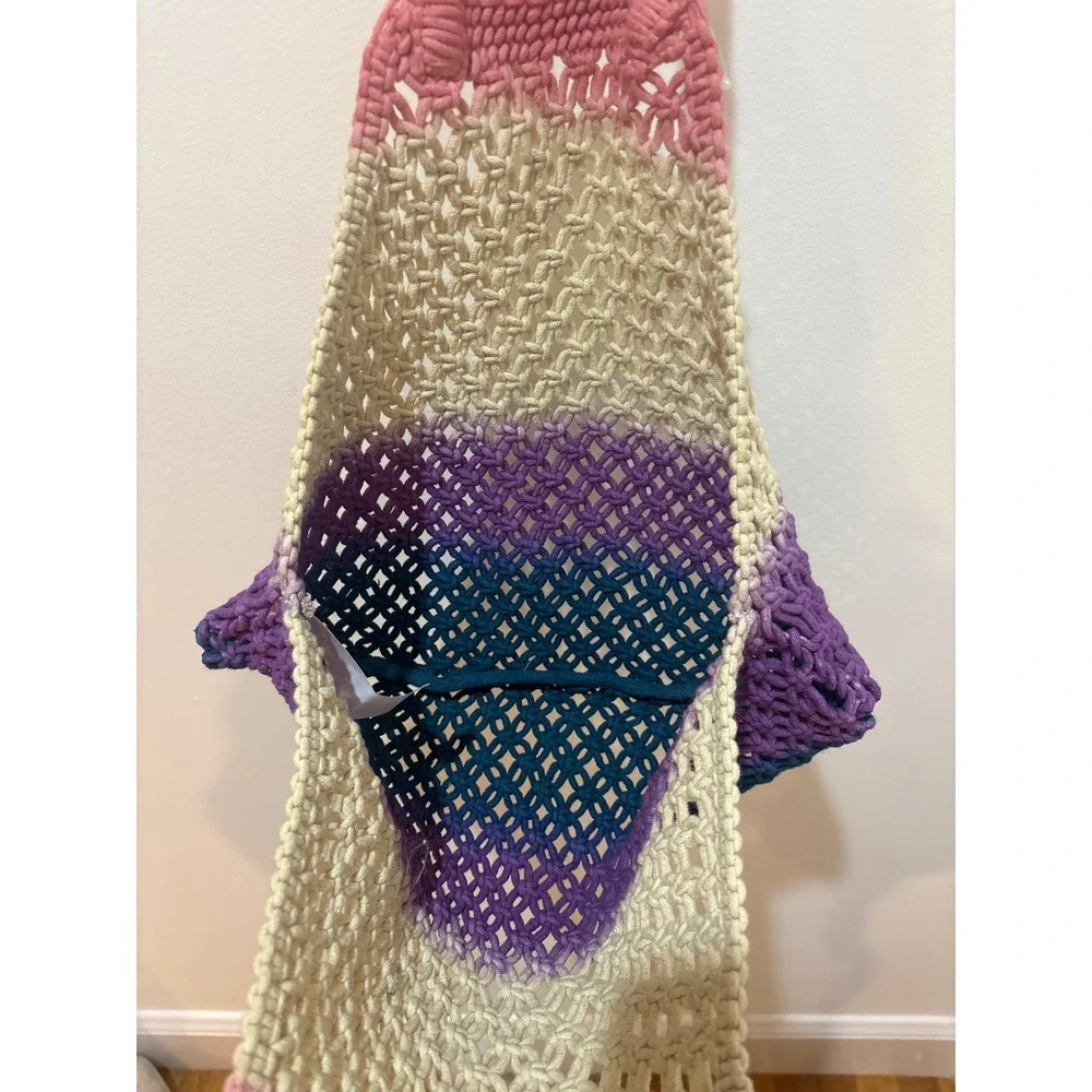 Urban Outfitters Macrame Ombre Tote‎ Bag Pink Purple Teal Cotton Boho Market Bag
